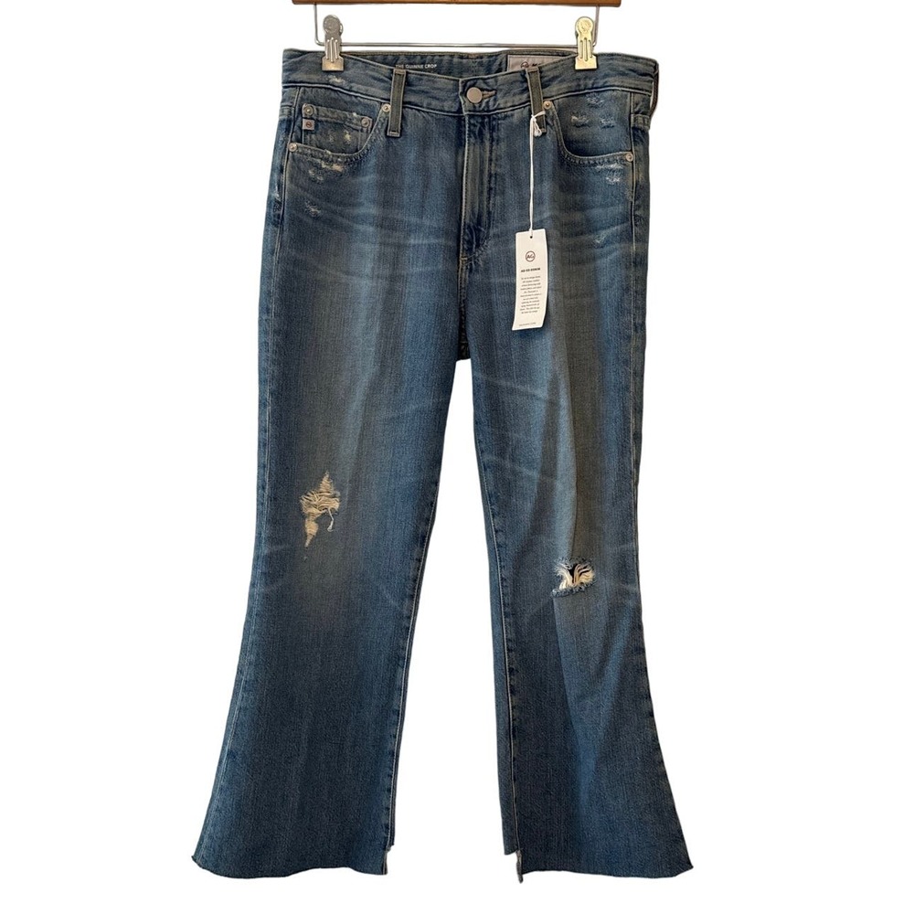 AG-ED Denim‎ The Quinne Crop Distressed Light Blue Jeans Size 30 Ruff Hem NWT